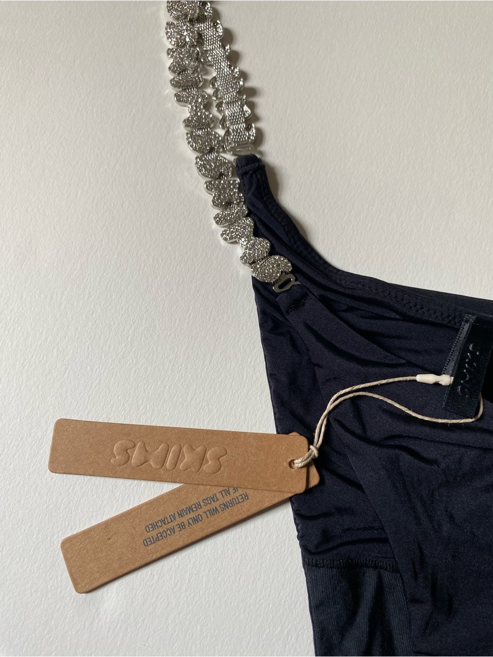 SKIMS Jelly Sheer Crystal Logo Side Thong - Onyx M/XL Rhinestone Straps - NWT - Picture 4 of 12